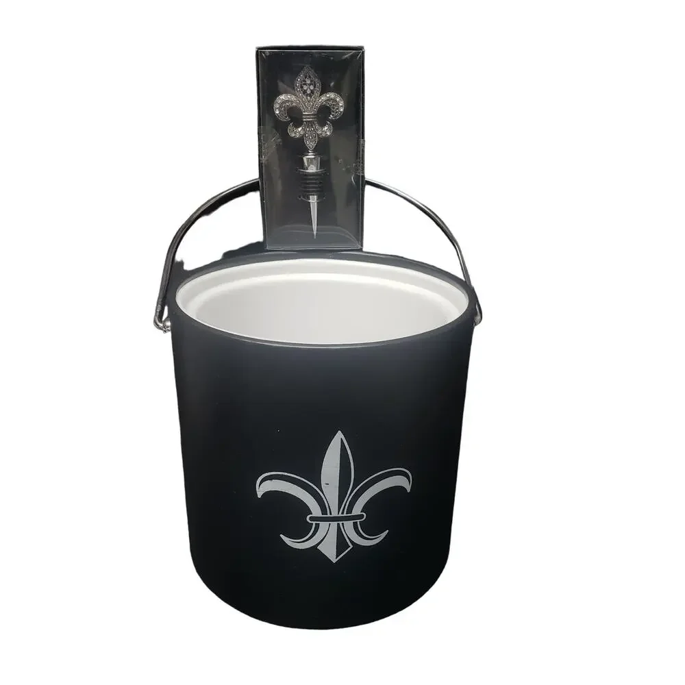 Kraftware Collection Fleur De Lis Black Pastime Ice Bucket Social Club Wine Plug